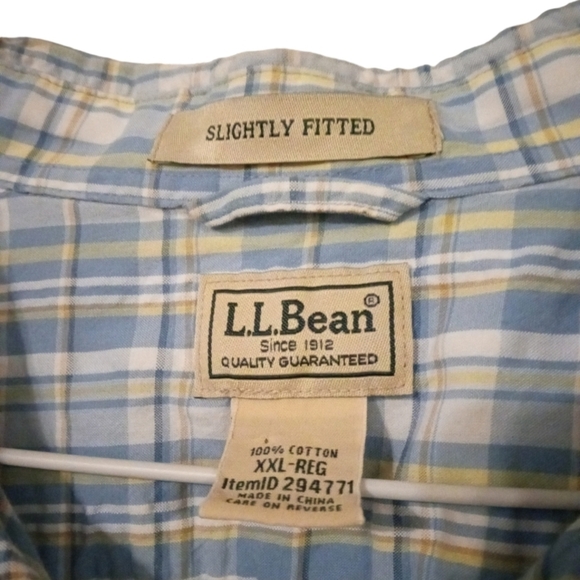 L.L. Bean Slightly Fitted Blue Plaid Short Sleeved Lightweight Button Down XXL - Picture 2 of 9